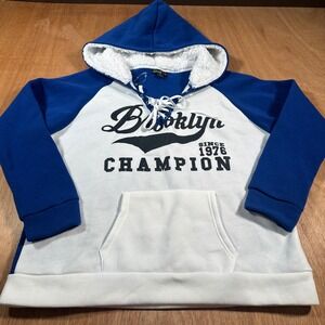 I Love Brooklyn Champion Hoodie Women's 3X Blue White Sherpa Lined Lace Up